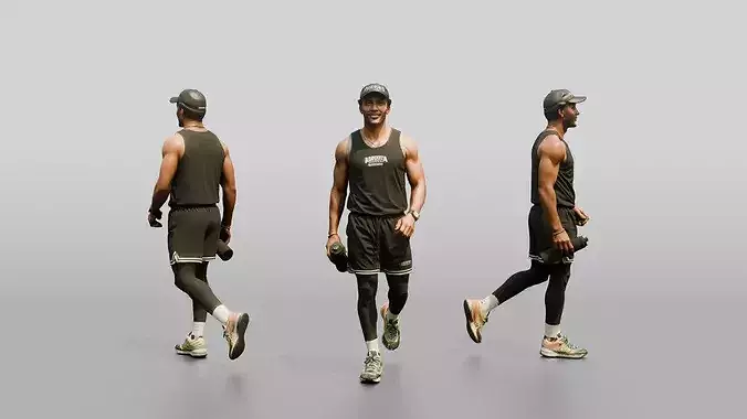 Multicultural Man Walking Dynamically in Athletic Tank Top