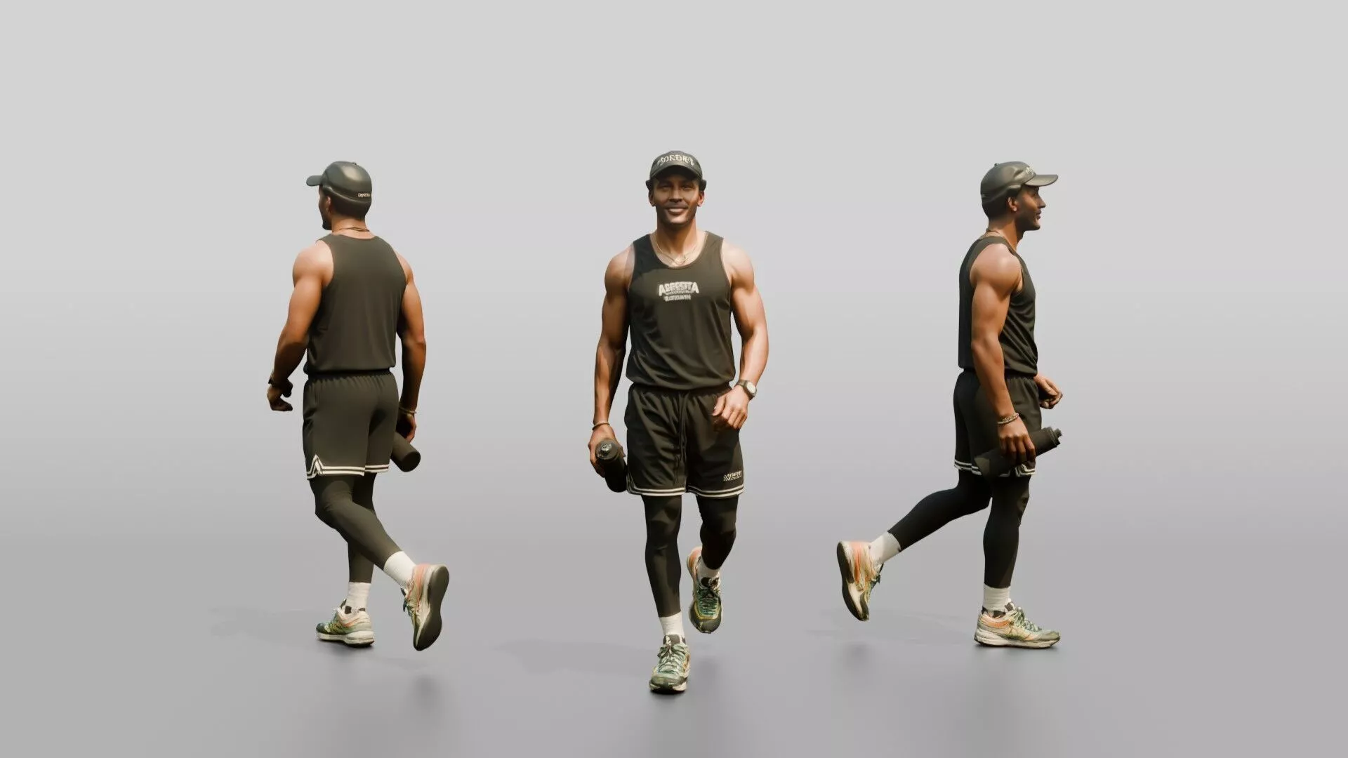 Multicultural Man Walking Dynamically in Athletic Tank Top 3D model