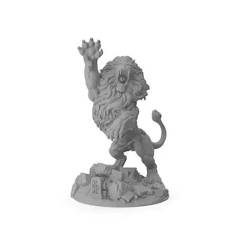 Print Ready Lion C  on Base 3D Model 