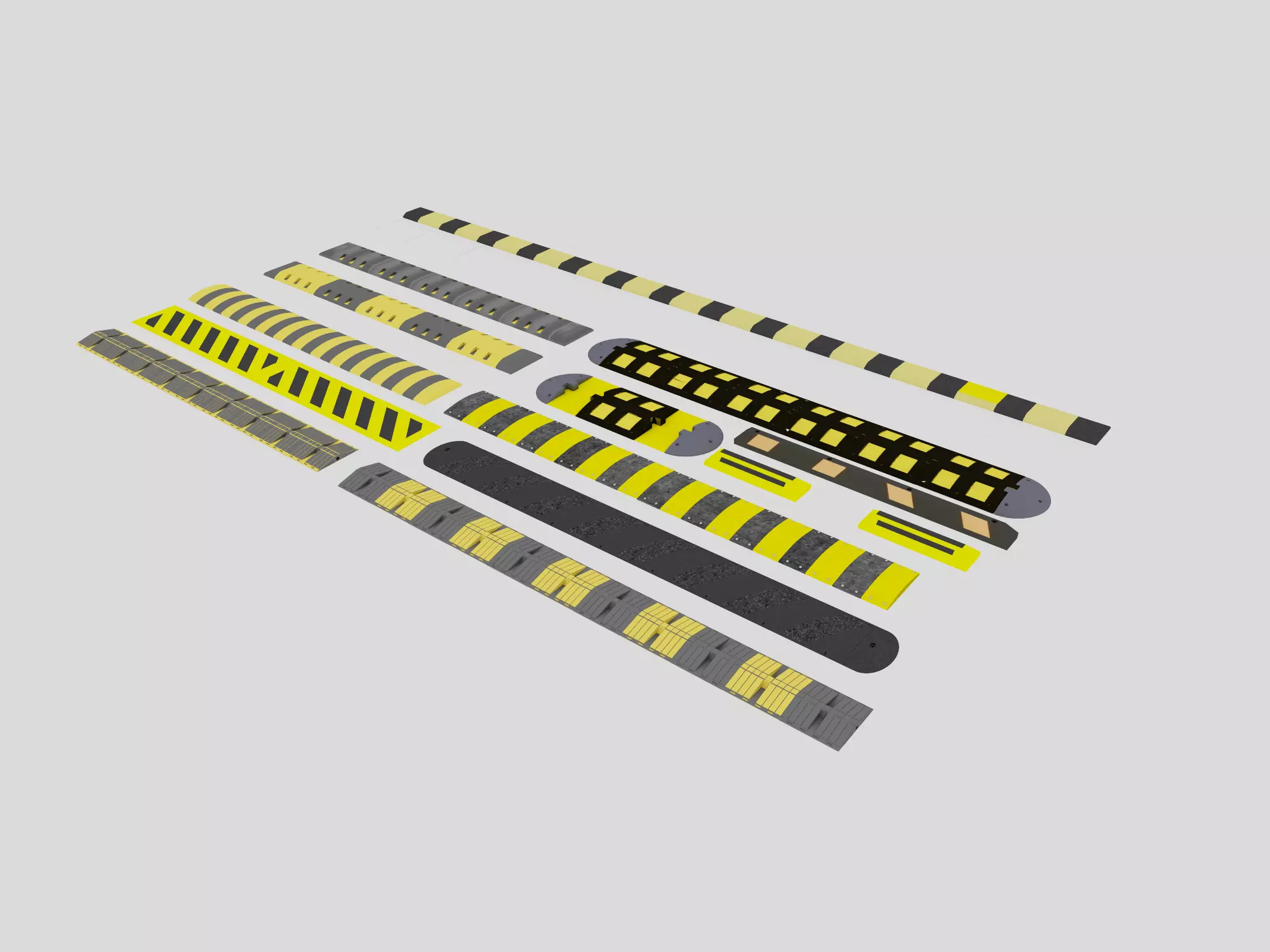 Road speed bump kit Low-poly 3D model