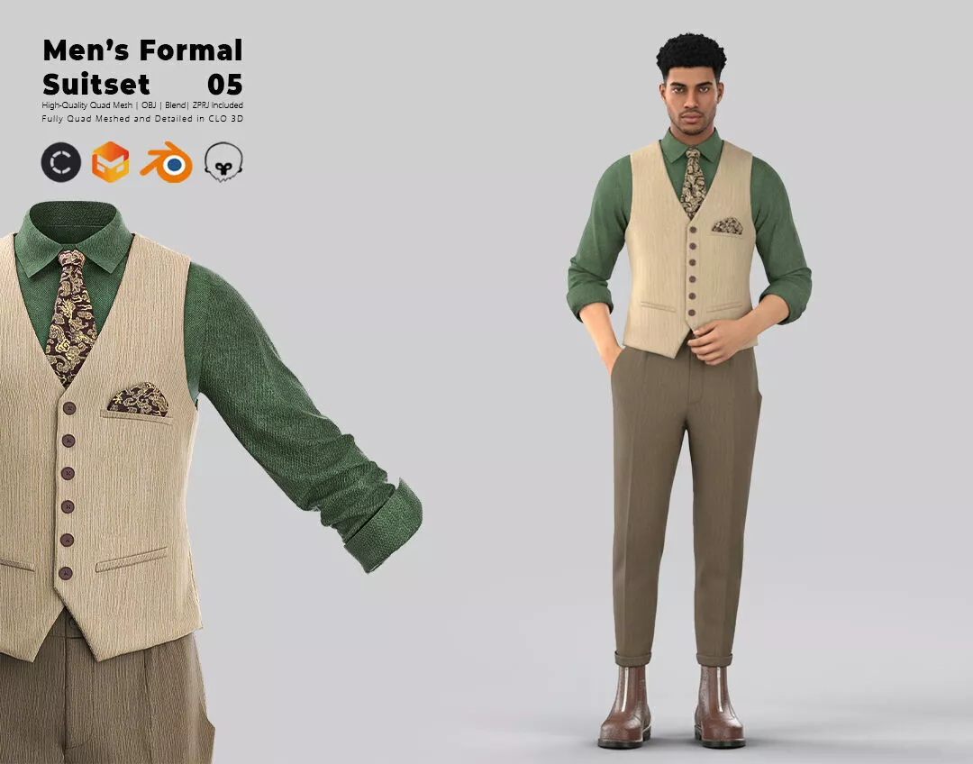 Mens Formal Suit set 04 3D model