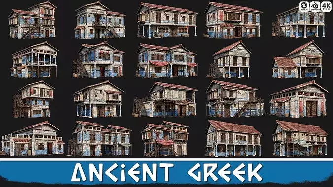 ANCIENT GREEK 02 with INTERIORS 4K Low-poly 3D model