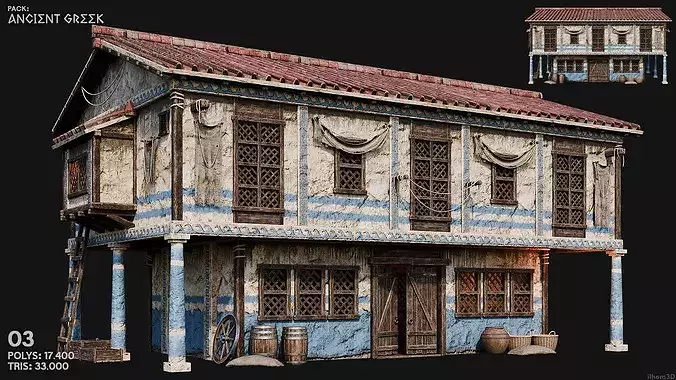 ANCIENT GREEK 02 with INTERIORS 4K Low-poly 3D model 7