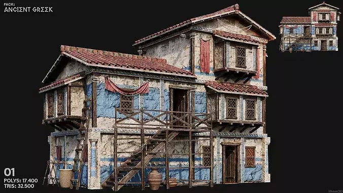 ANCIENT GREEK 02 with INTERIORS 4K Low-poly 3D model 2