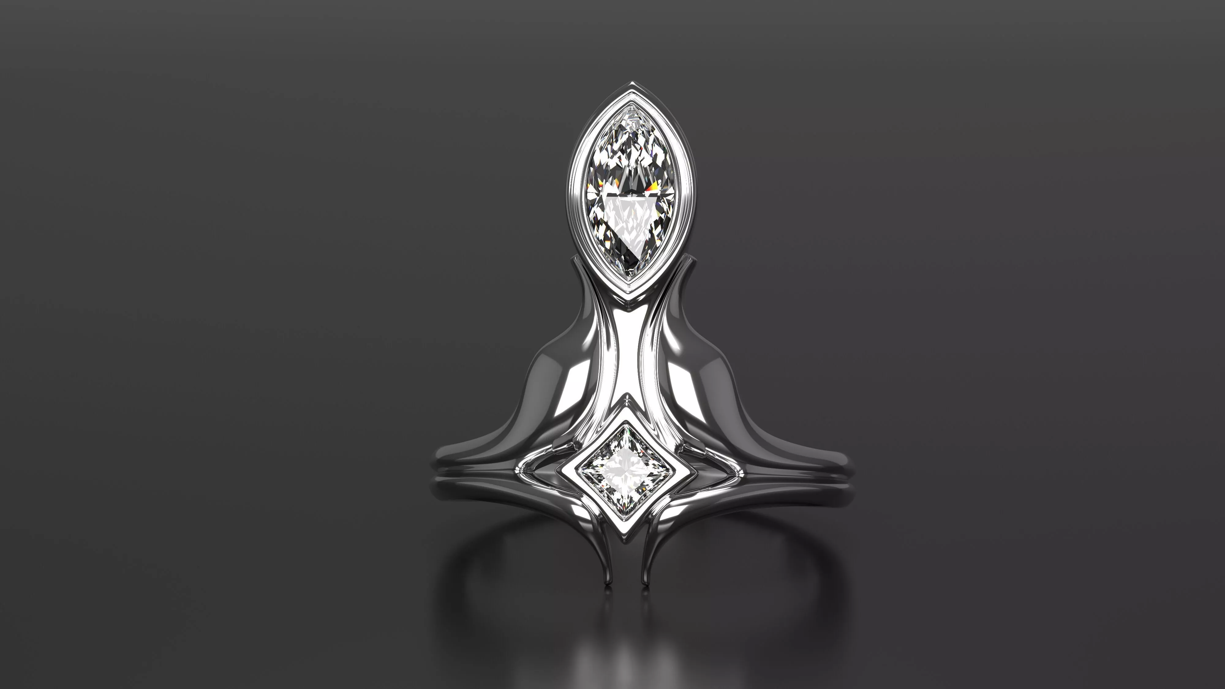 Fleur-de-Lis Solitaire Ring - Marquise Diamond Accent 3D print model