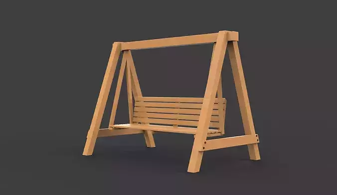 Wooden swing 3D model 7