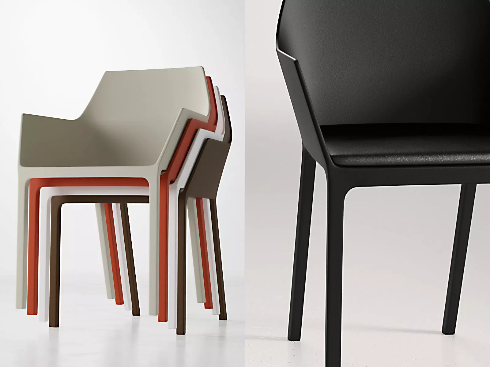 Mem three different colored chairs 3D model_2