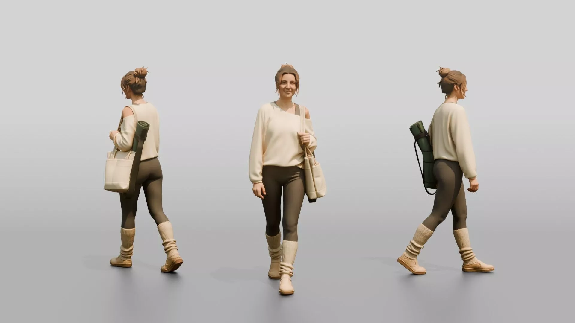 Walking Woman with Yoga Tote 3D model