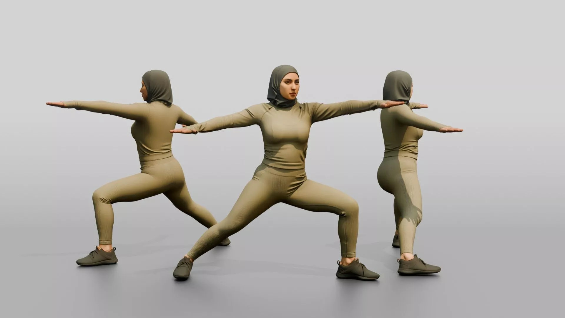 Warrior II Pose Woman in Hijab 3D model