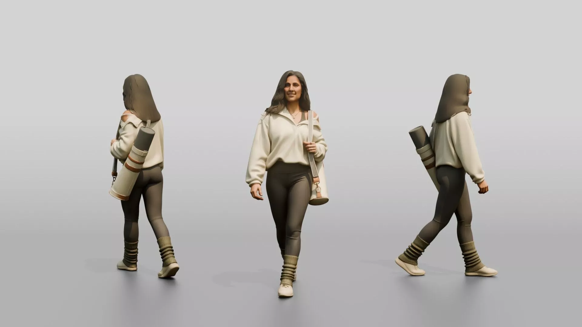 Walking Woman with Mat Bag 3D model