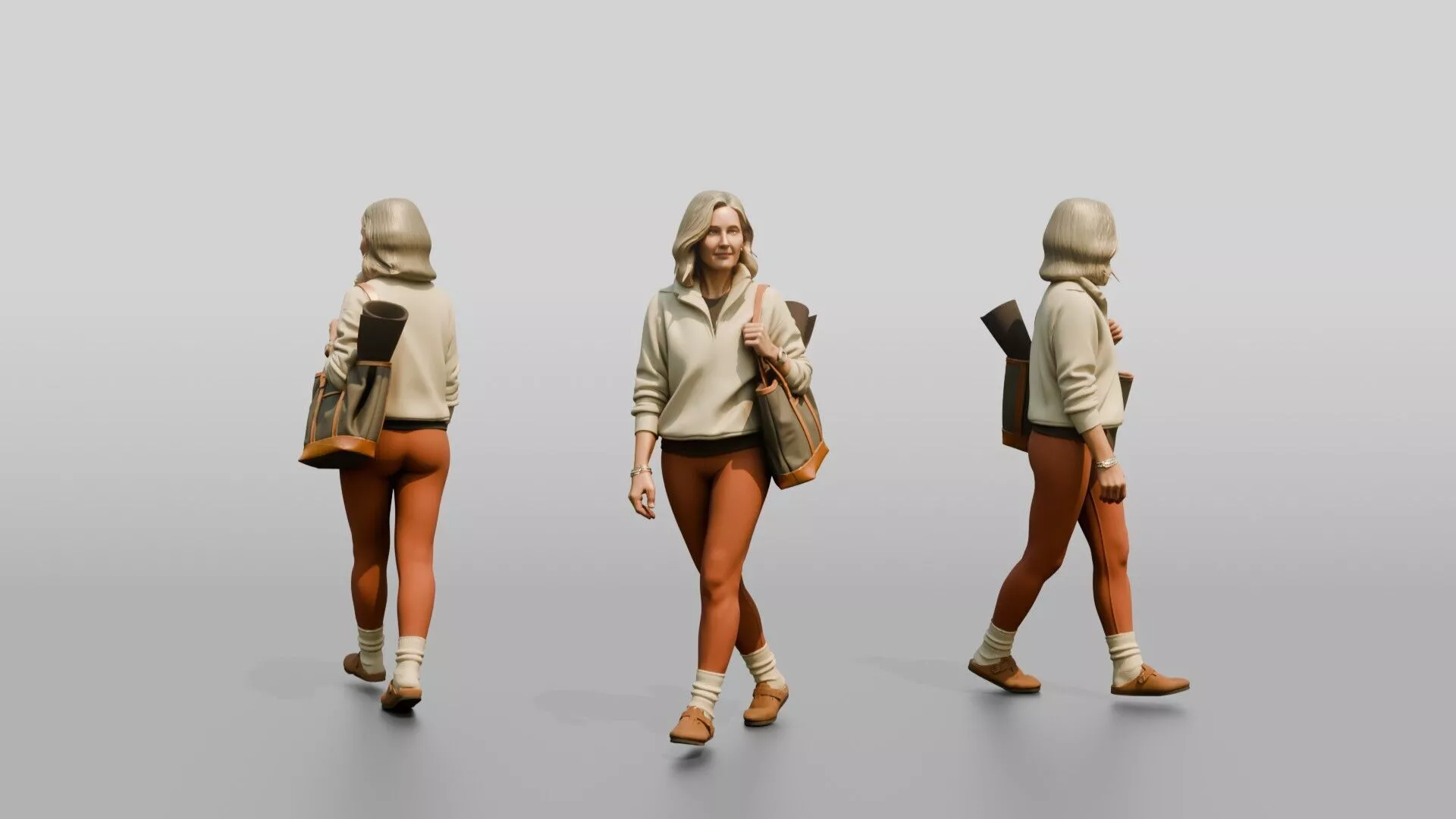 Walking Senior Woman with Mat 3D model