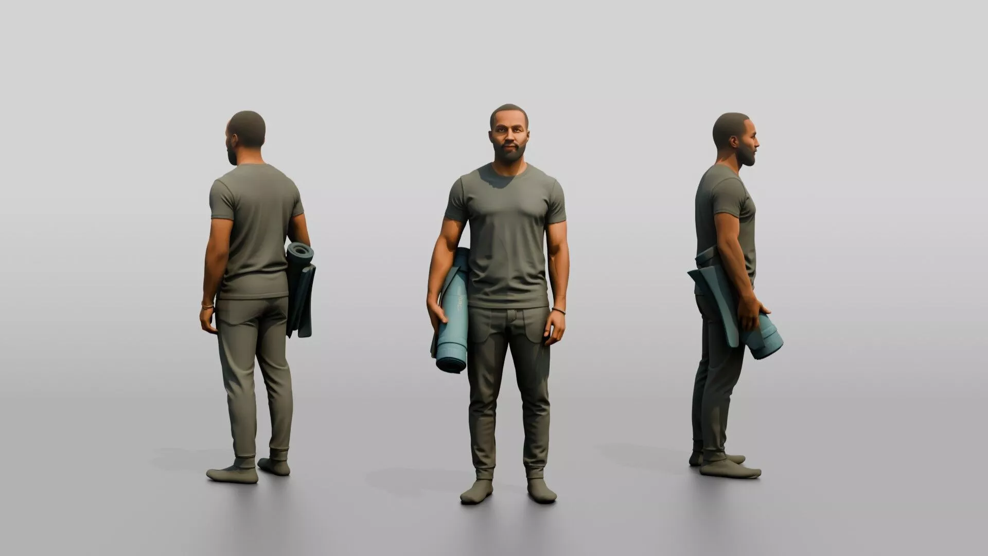 Standing Man with Rolled Mat 3D model