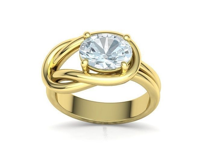 Oval Engagement ring 9x7 gem Solitaire Loop Ring 3D print model