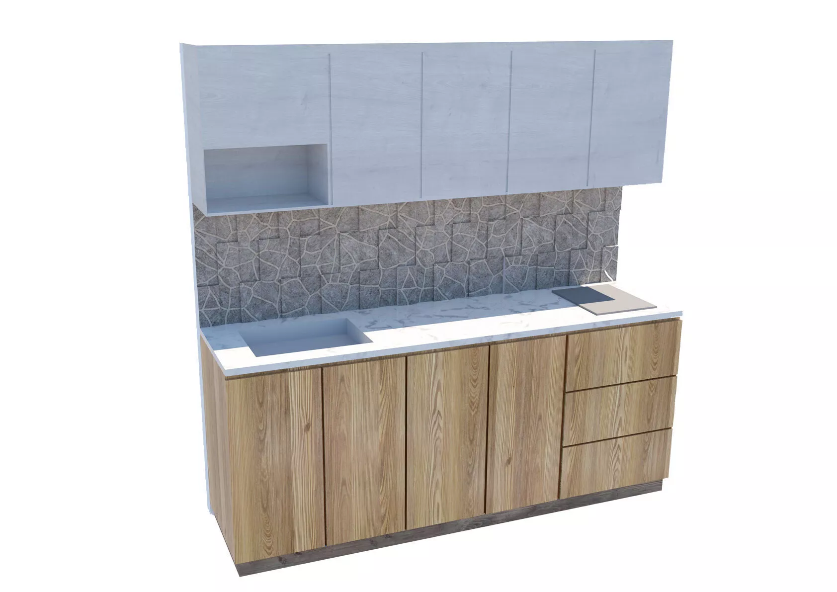 Modern Minimalist Kitchenette Unit - Modular Wooden Cabinetry 3D model