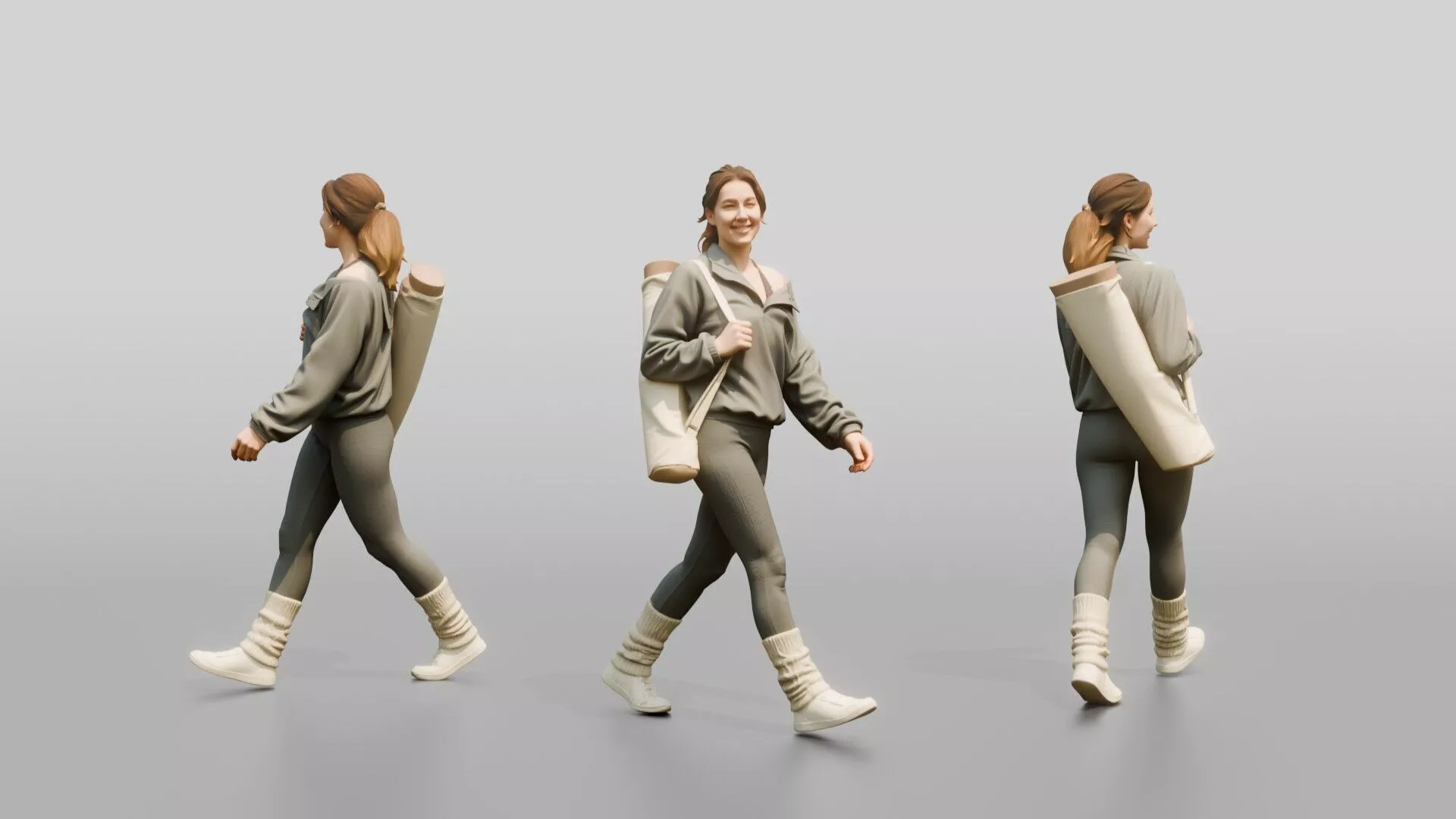 Walking Woman in Fleece with Mat 3D model