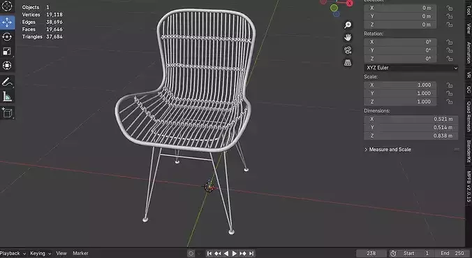 Woven Rattan Accent Chair 02 Low-poly 3D model 6