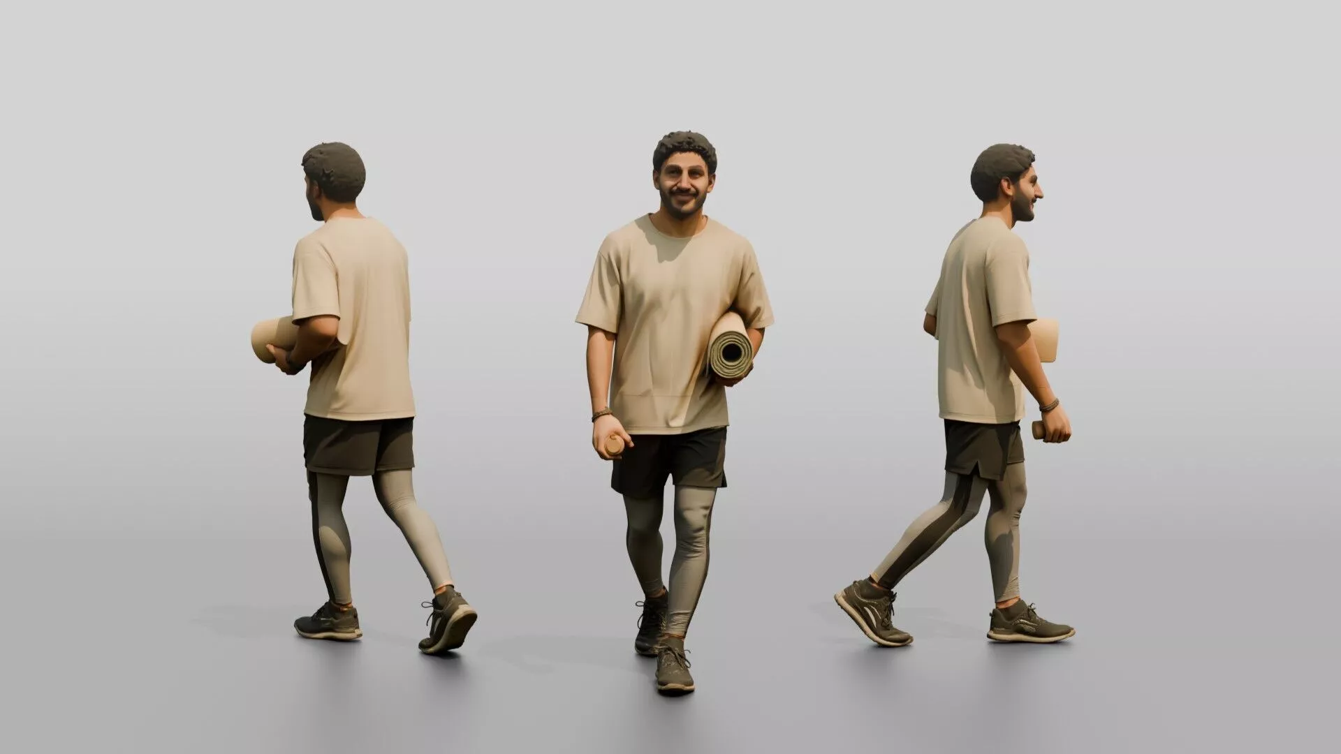 Walking Man with Mat and Bottle 3D model