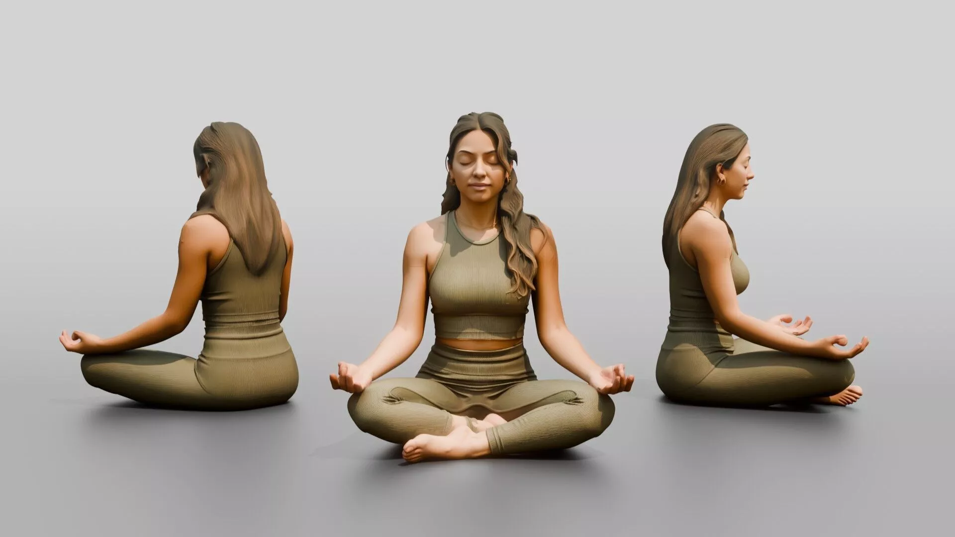 Seated Meditation Woman in Olive 3D model