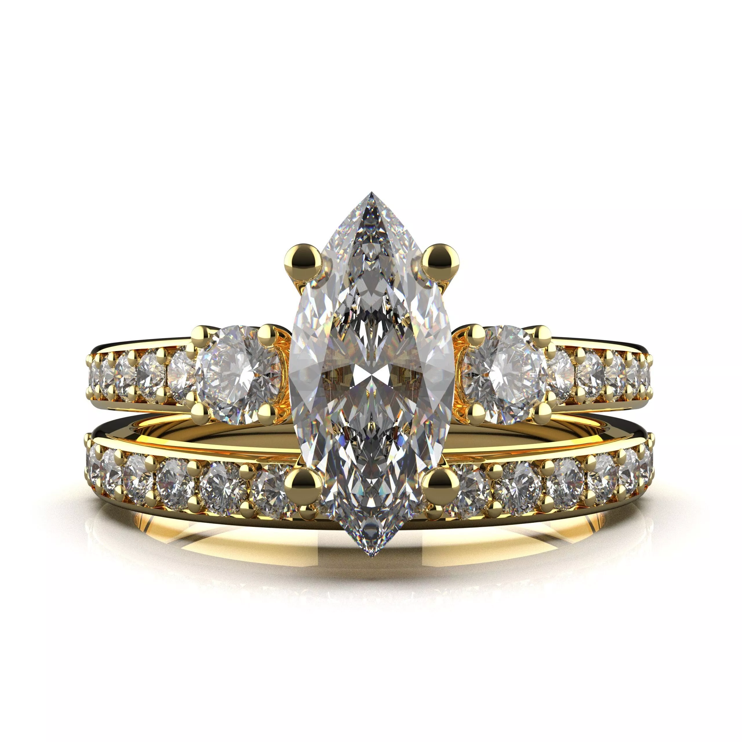 Marquise Cut Diamond Bridal Ring Set 3D print model