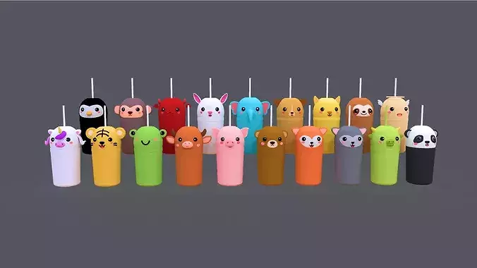 Low-Poly Cute Bubble Tea Pack 01 Low-poly 3D model