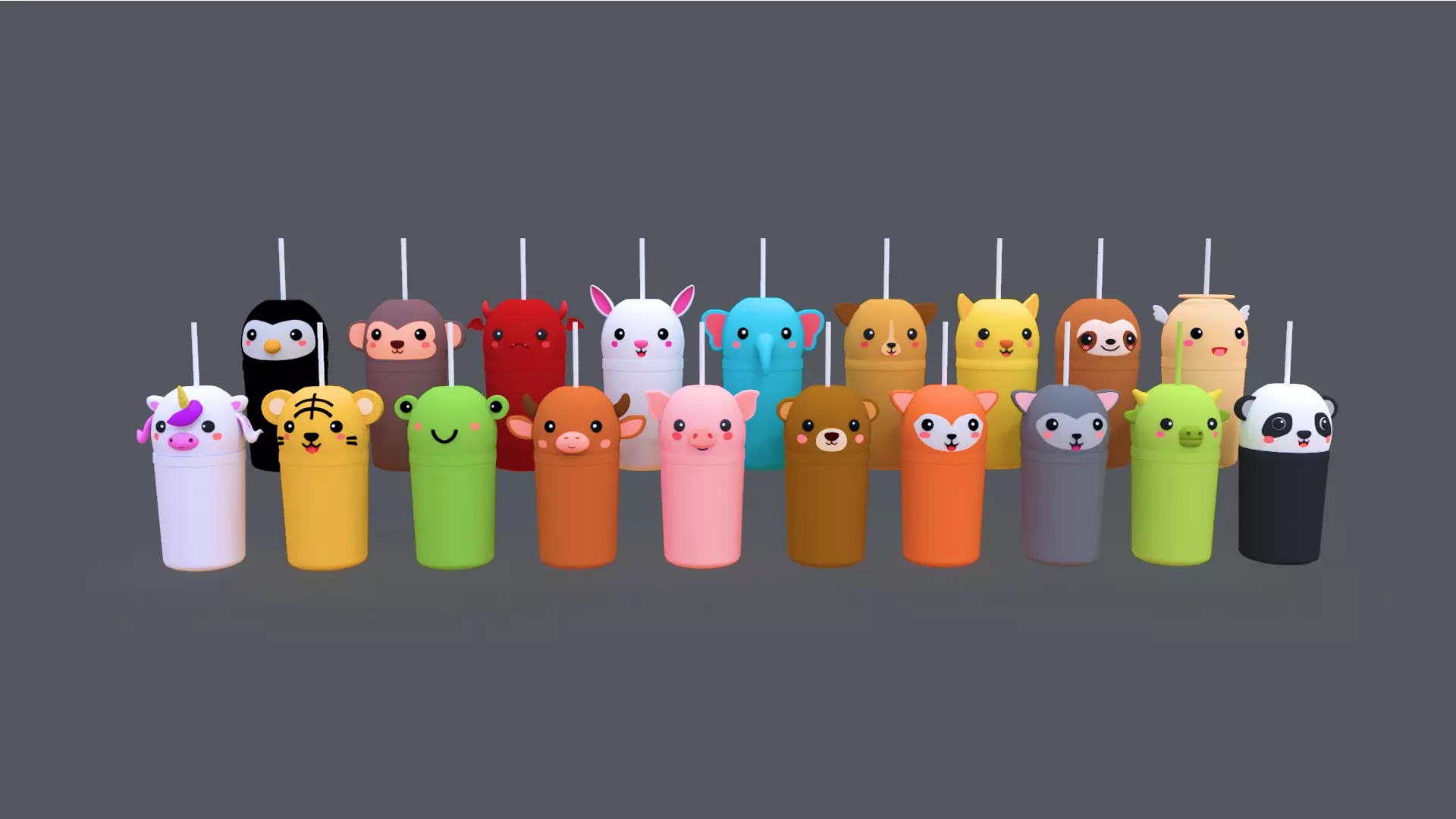 Low-Poly Cute Bubble Tea Pack 01 Low-poly 3D model