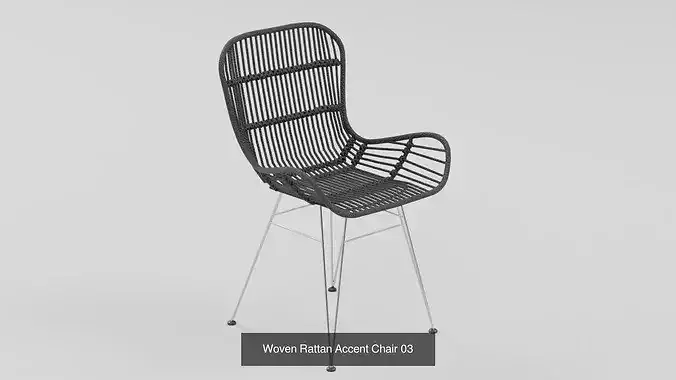 Woven Rattan Accent Chair - 5-Color Variant 3D Model Pack 4