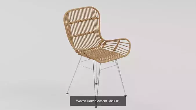 Woven Rattan Accent Chair - 5-Color Variant 3D Model Pack 2