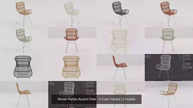 Woven Rattan Accent Chair - 5-Color Variant 3D Model Pack