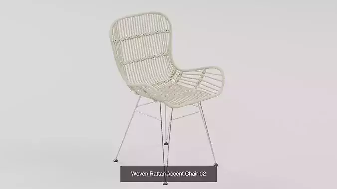 Woven Rattan Accent Chair - 5-Color Variant 3D Model Pack 3