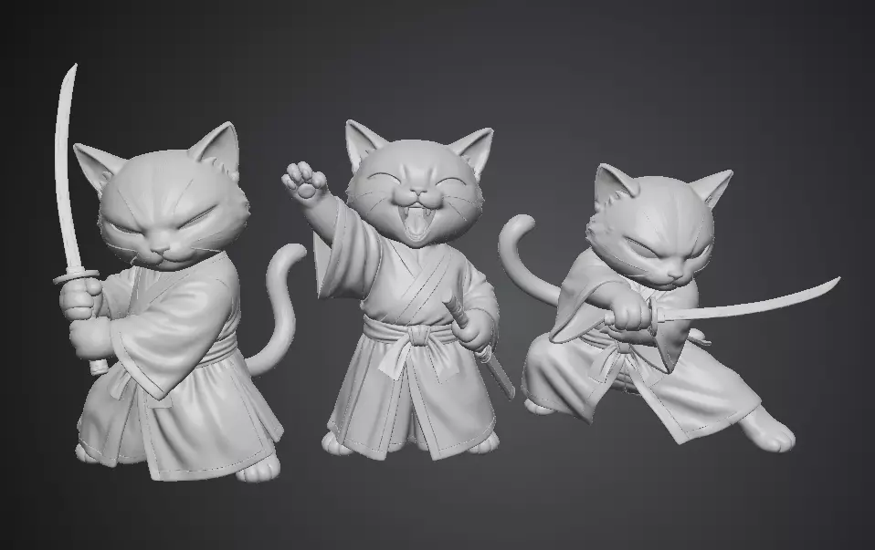 Samurai Cats Set Kawaii Japanese Warrior 3D Print Models 3D print model