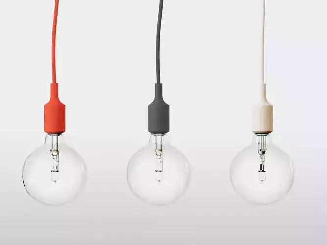 E27 three light bulbs with orange and cord 3D model