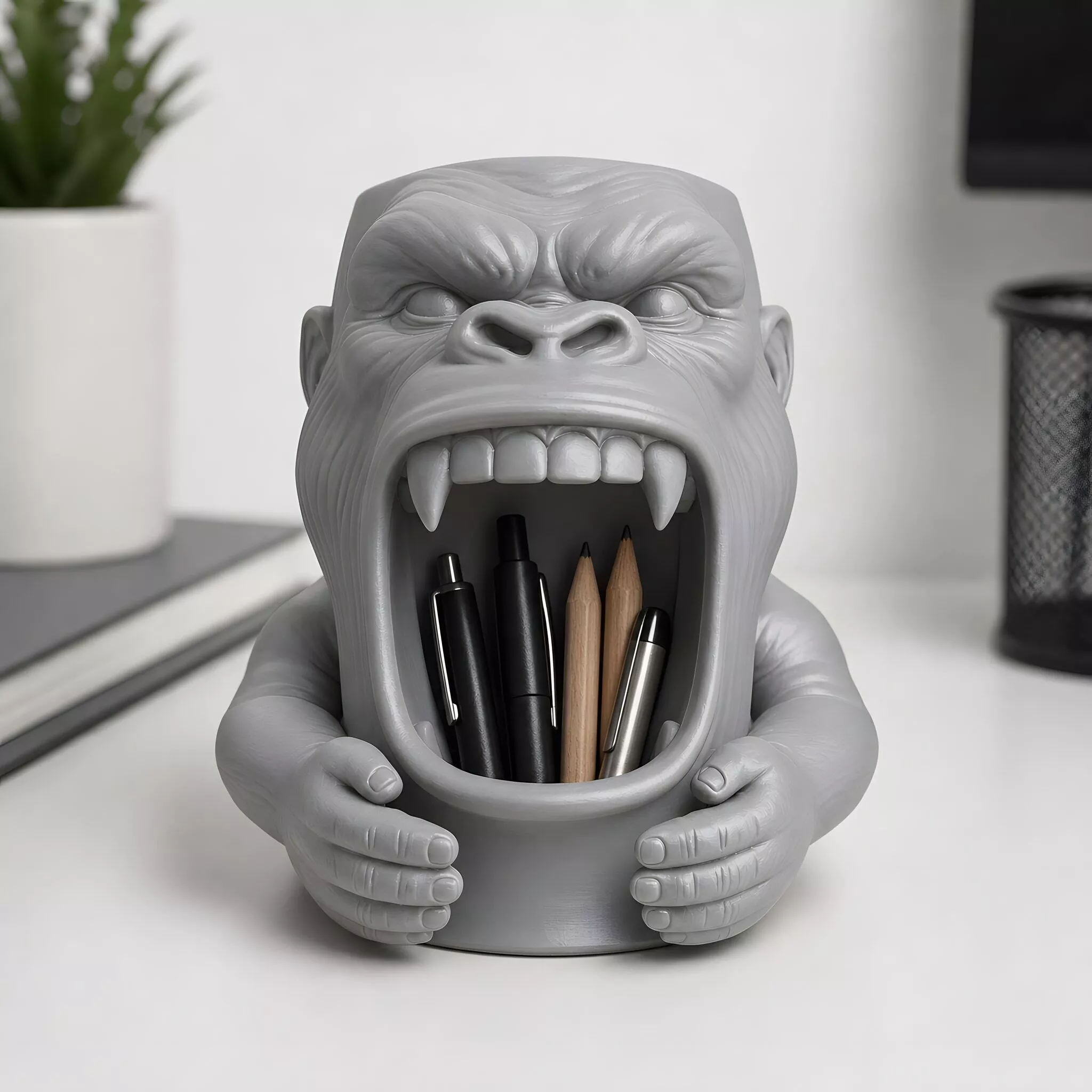Roaring Gorilla Desk Organizer 3D Printable Model 3D print model