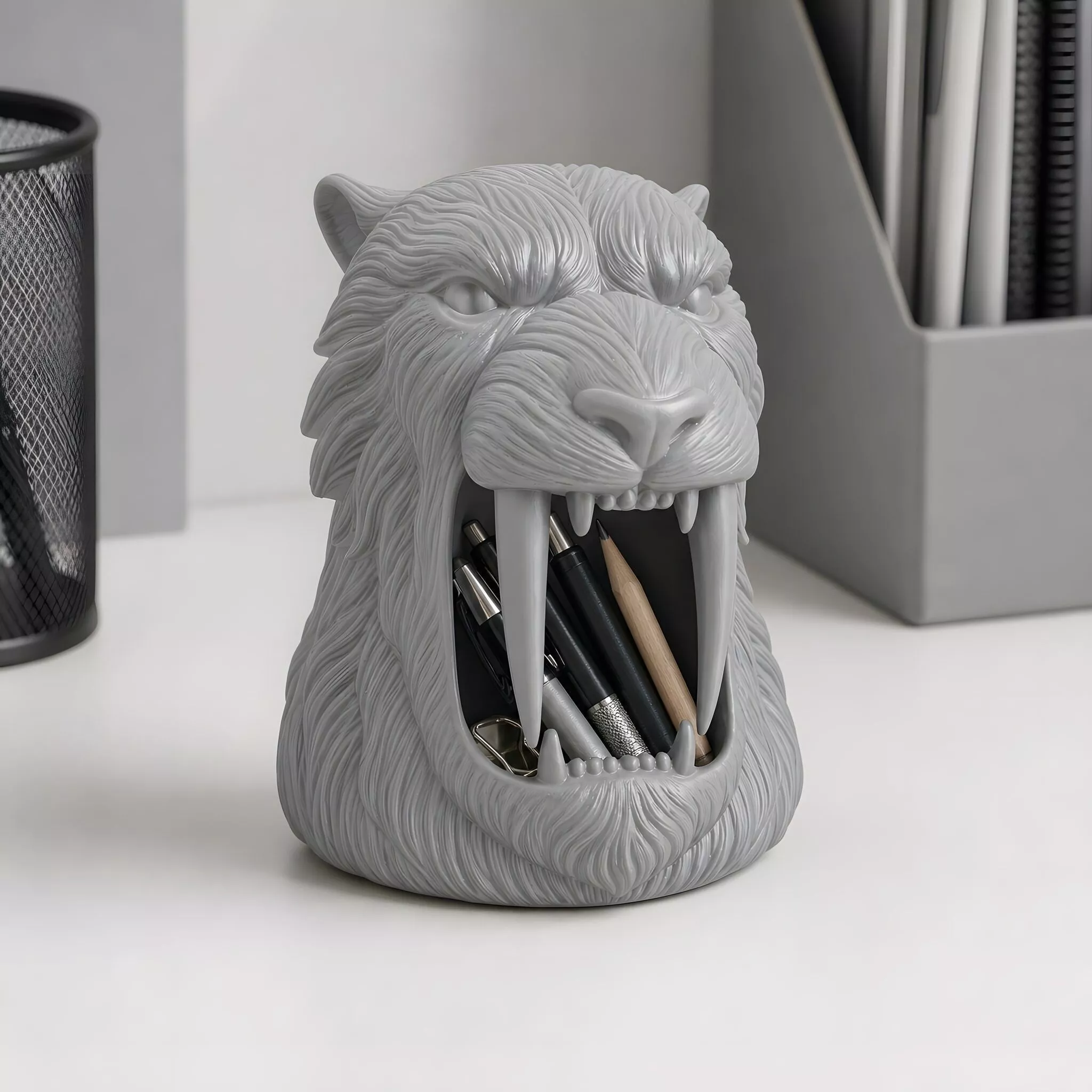 Saber Tooth Tiger Desk Organizer 3D Printable Model 3D print model