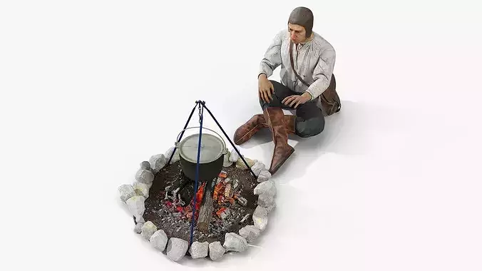 Medieval Peasant by Fire 3D model 5