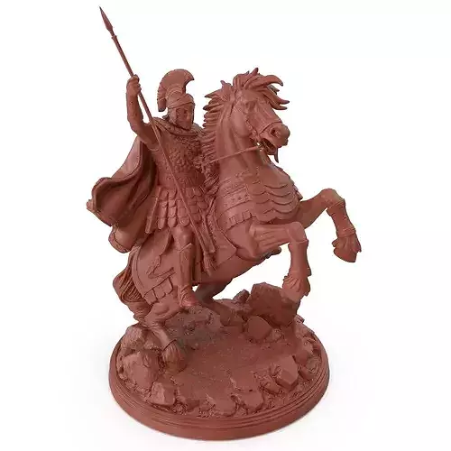 Print Ready Mounted Knight on Horse 3D Model 01
