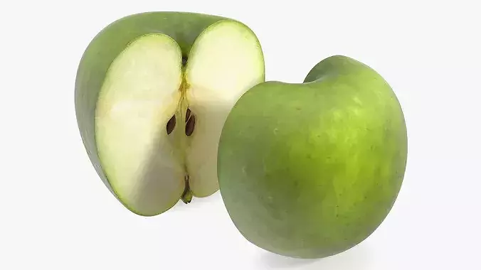 Green Apple Cut in Half 3D model 2
