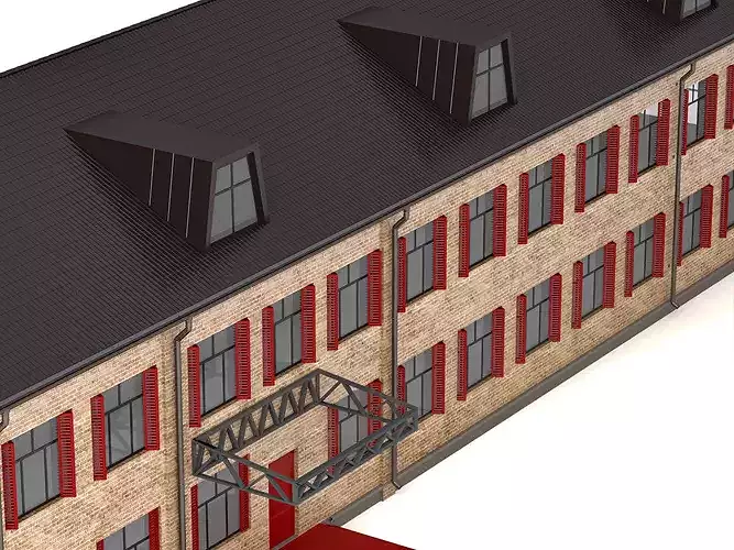 Two-Story Brick Industrial Building 3D Model Low-poly 3D model 5