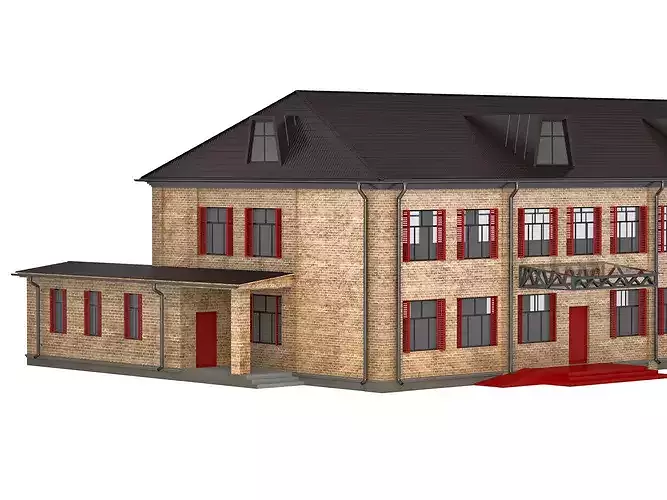 Two-Story Brick Industrial Building 3D Model Low-poly 3D model 3