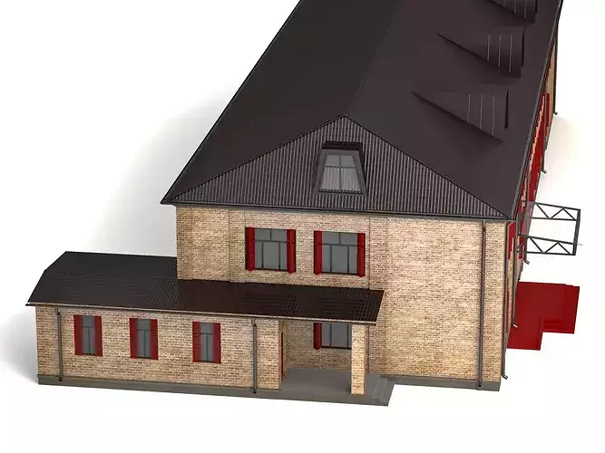 Two-Story Brick Industrial Building 3D Model Low-poly 3D model 4