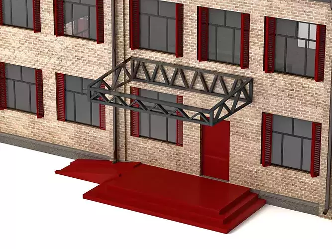 Two-Story Brick Industrial Building 3D Model Low-poly 3D model 7
