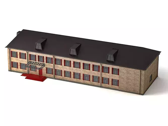 Two-Story Brick Industrial Building 3D Model Low-poly 3D model 2