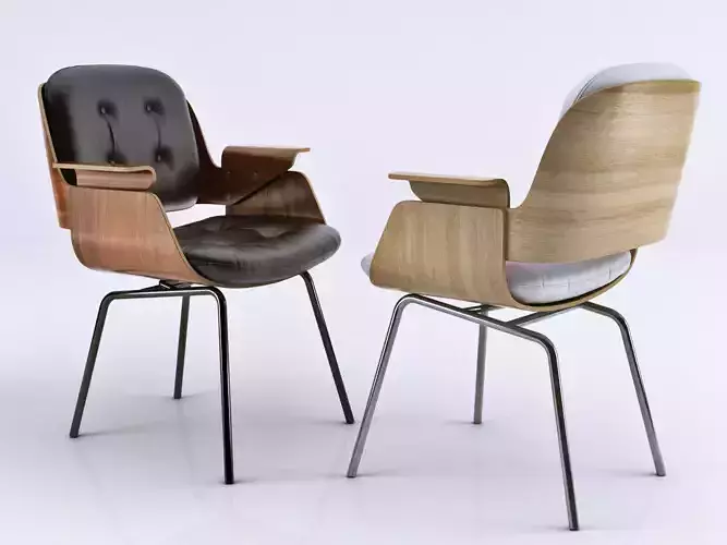 D48 two chairs with wooden seat and metal legs