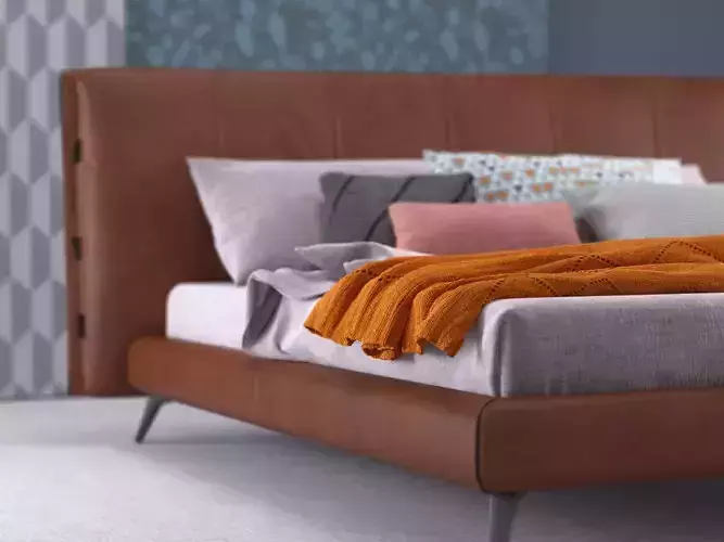 Cuff modern bed frame with upholstered headboard and footboard 3D model