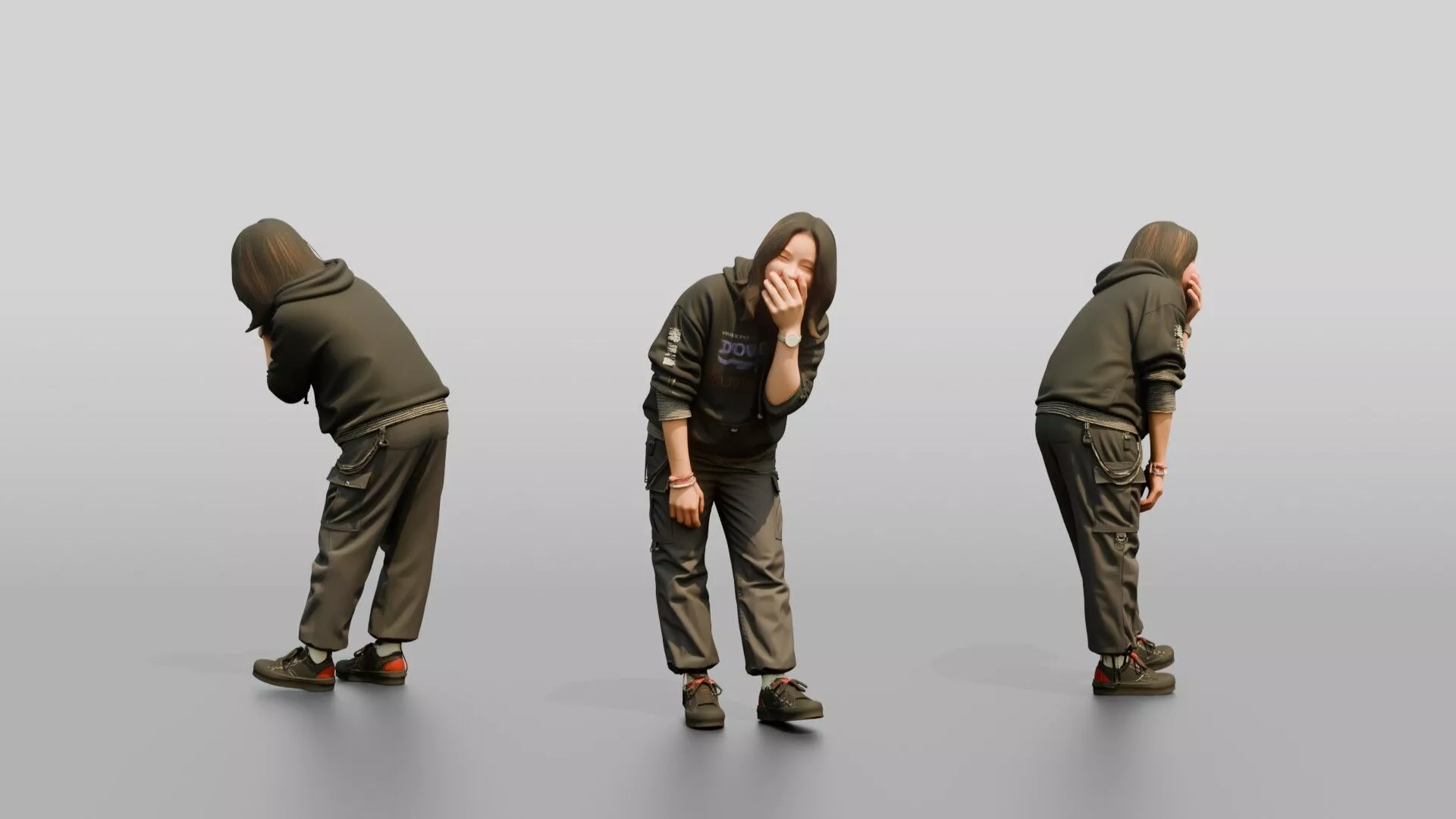 Asian Woman Bent Over Laughing 3D model