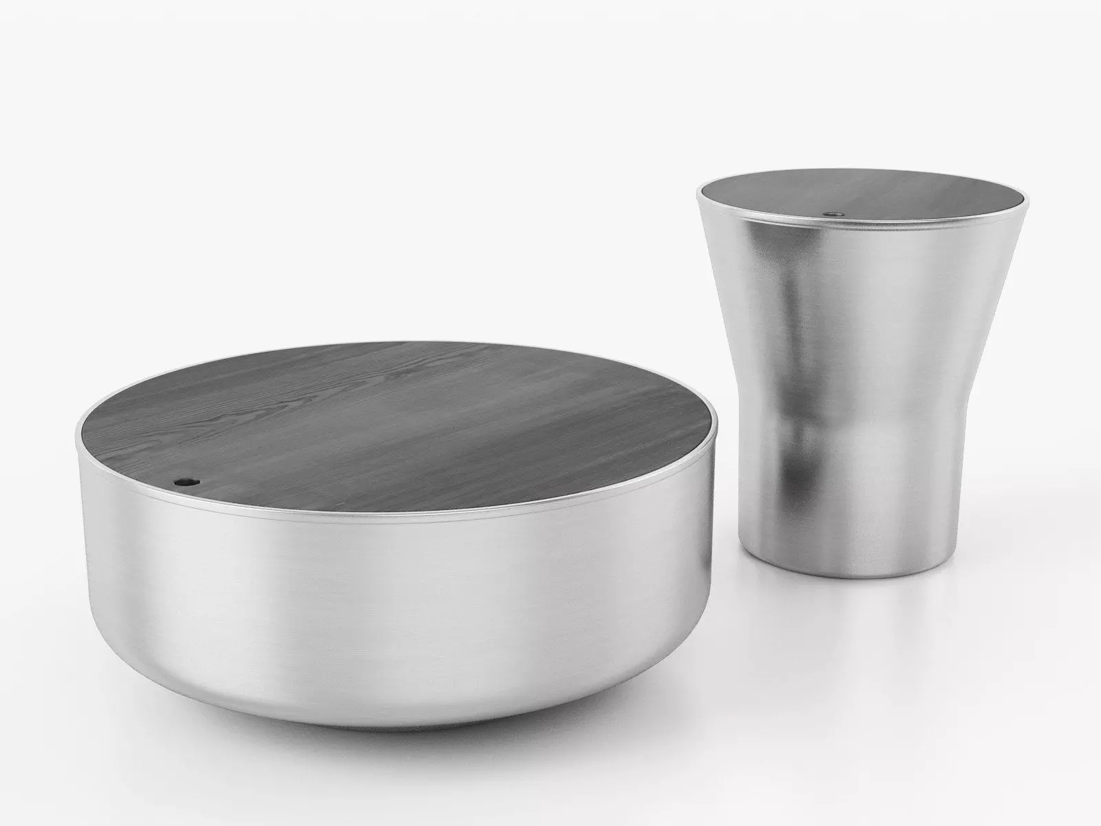 Mono stainless steel coffee table and wooden bowl 3D model_0