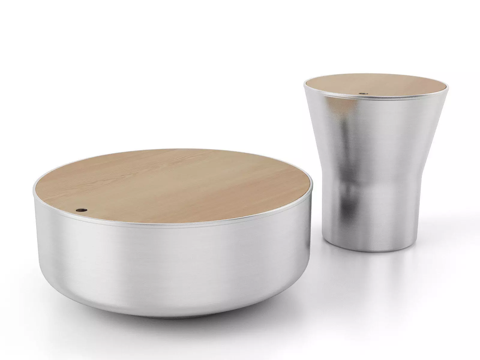 Mono stainless steel coffee table and wooden bowl 3D model_1