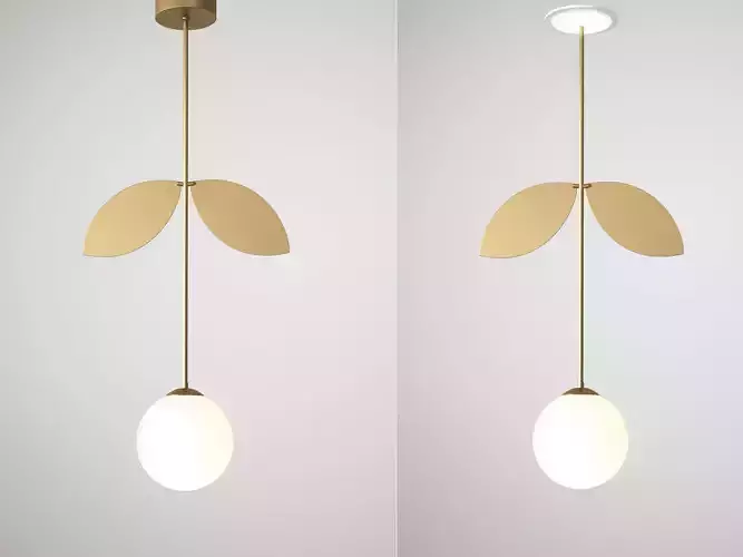 Plant pendant light with leaf hanging from it