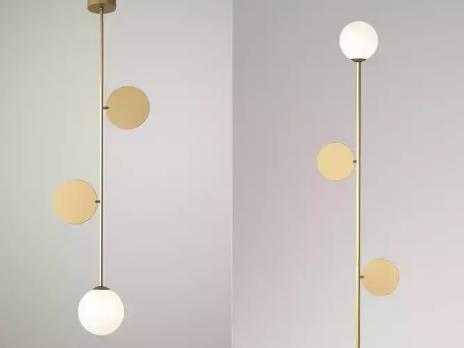 Plates pendant light with two balls hanging from it