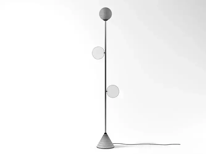 Plates pendant light with two balls hanging from it