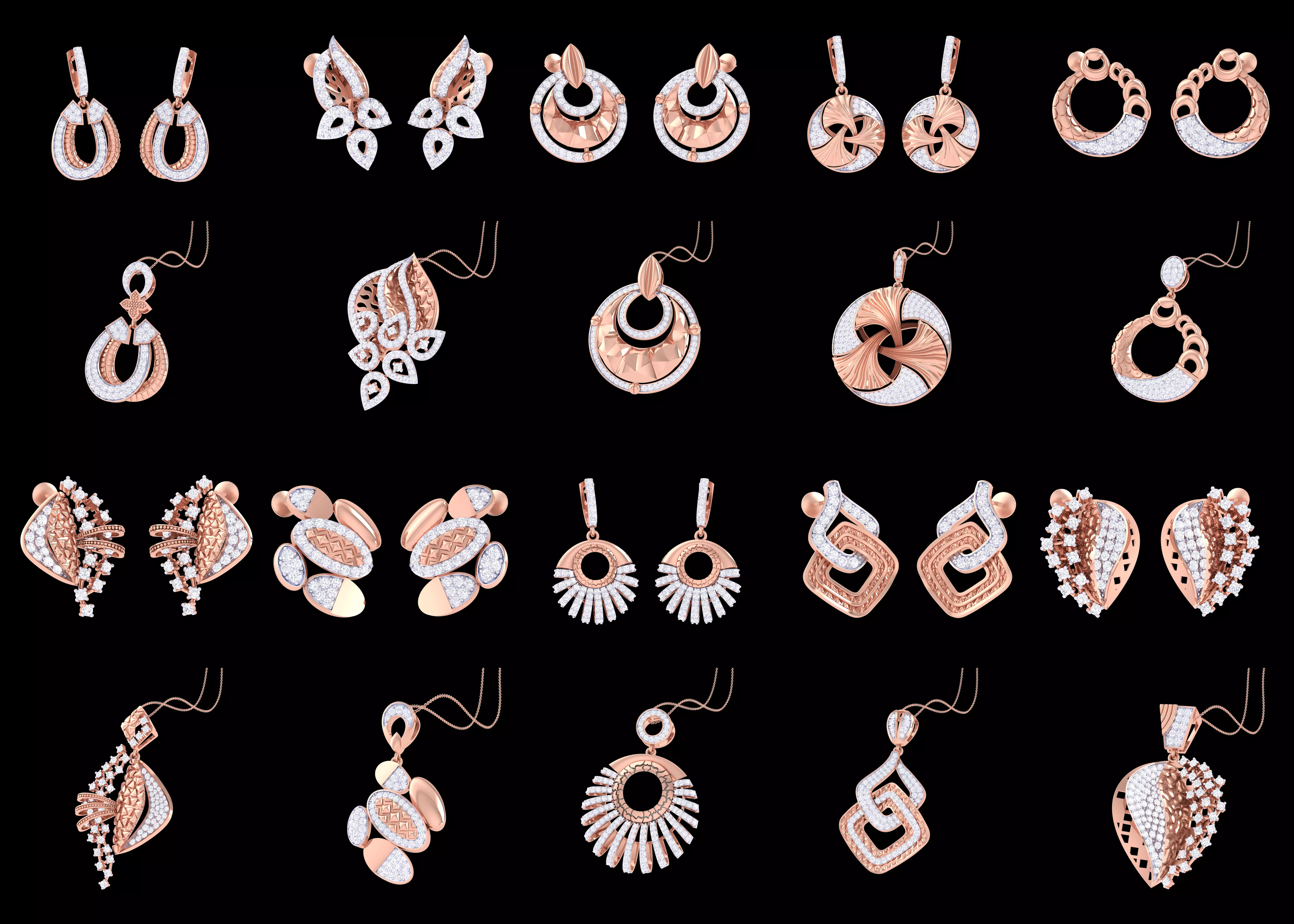 10 Pendant Earring Set CAD Pack STL 3DM Jewelry Models 3D print model